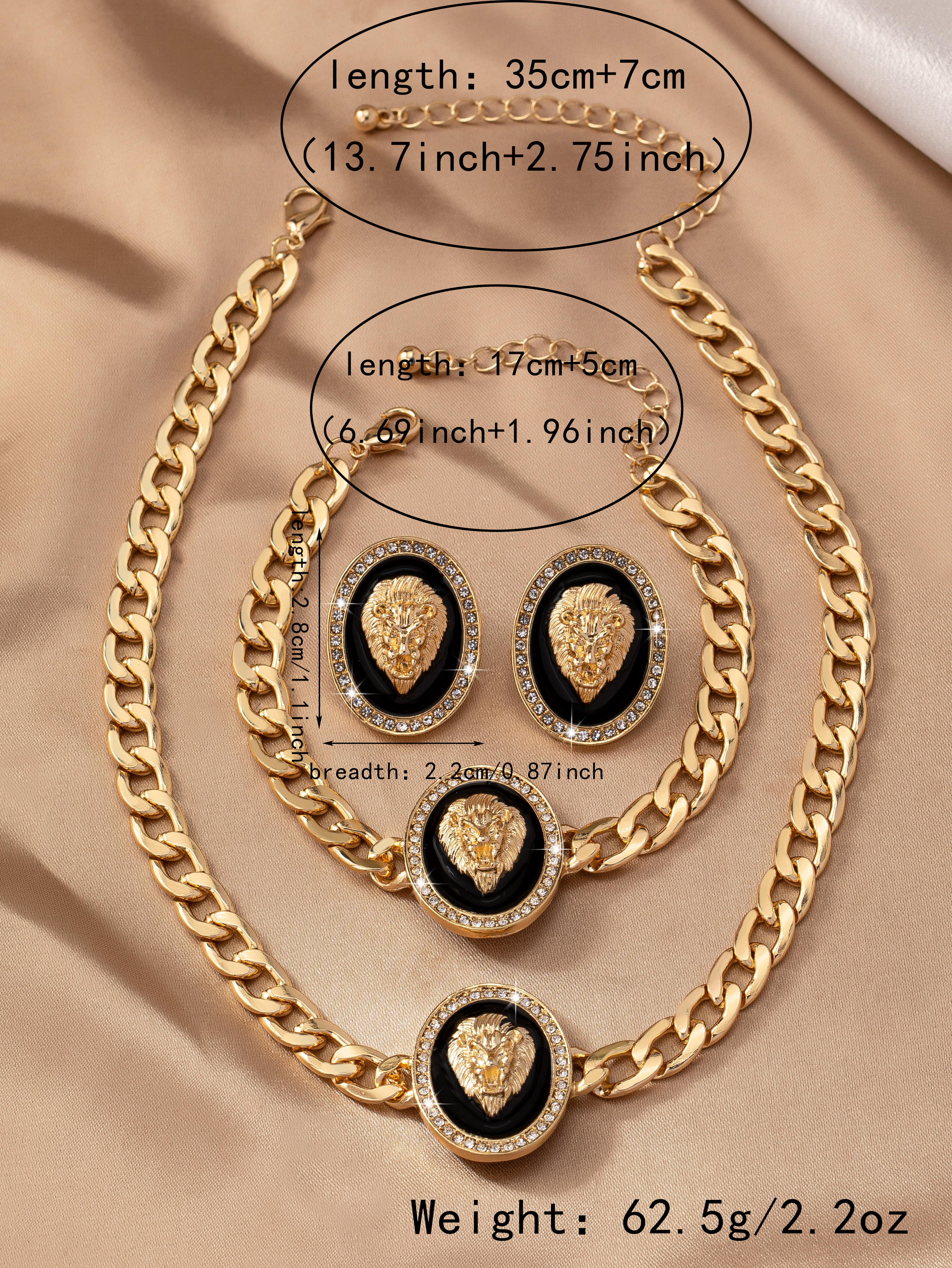 Elegant Luxuriös Königin Löwe Ferrolegierung Überzug Inlay Strasssteine Vergoldet Frau Armbänder Ohrringe Halskette display picture 4