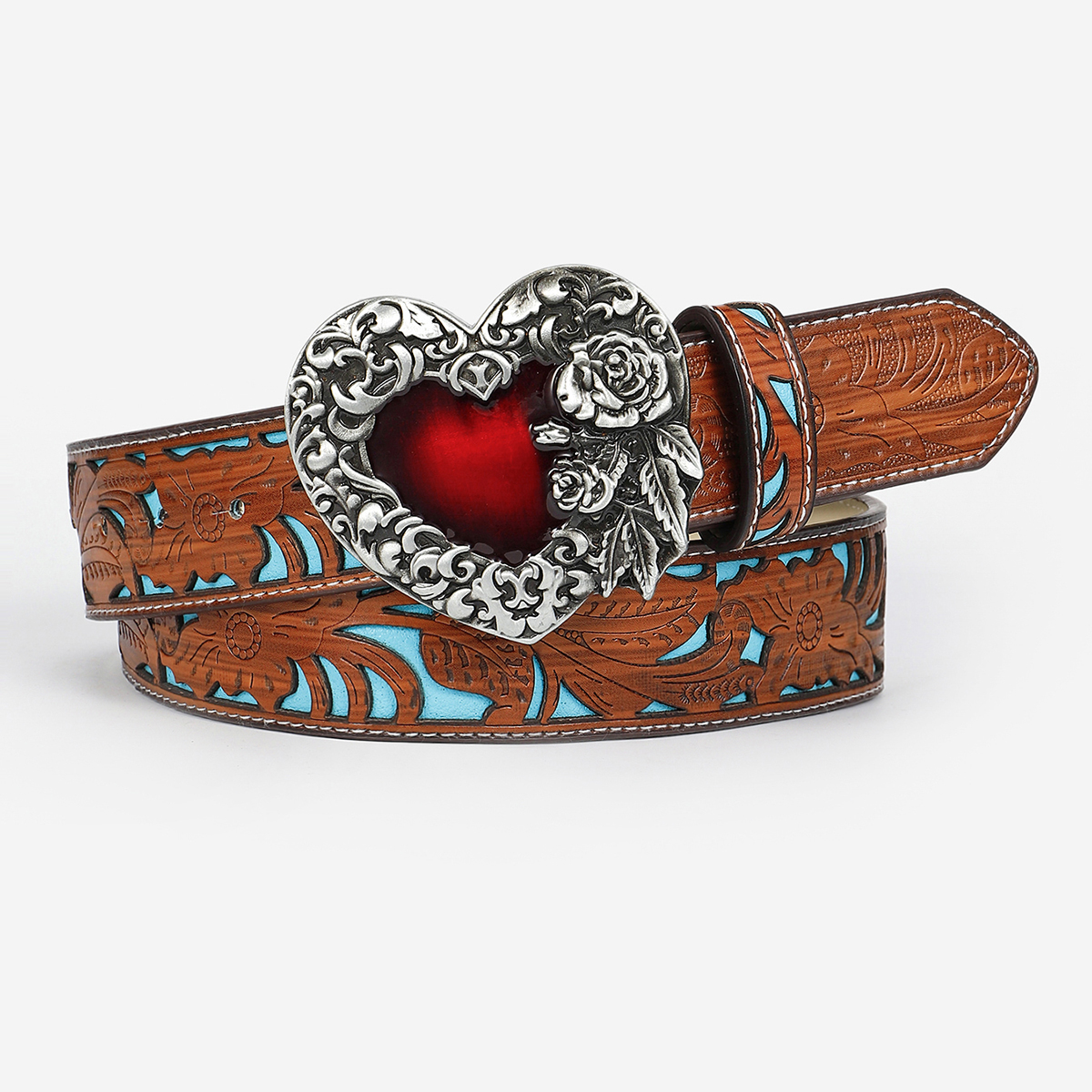 Retro Ethnic Style Geometric Pu Leather Inlay Turquoise Beads Unisex Leather Belts display picture 27