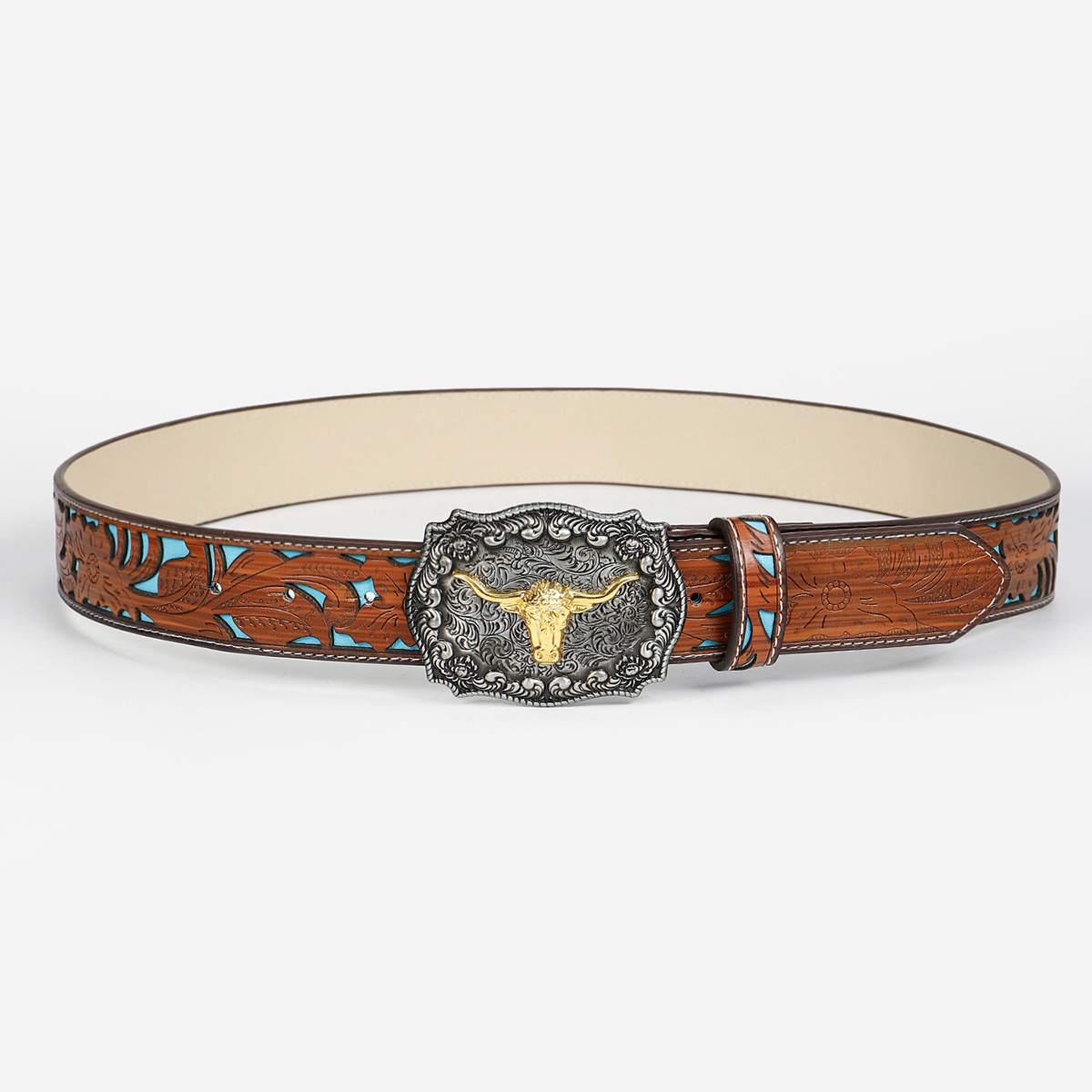 Retro Ethnic Style Geometric Pu Leather Inlay Turquoise Beads Unisex Leather Belts display picture 7