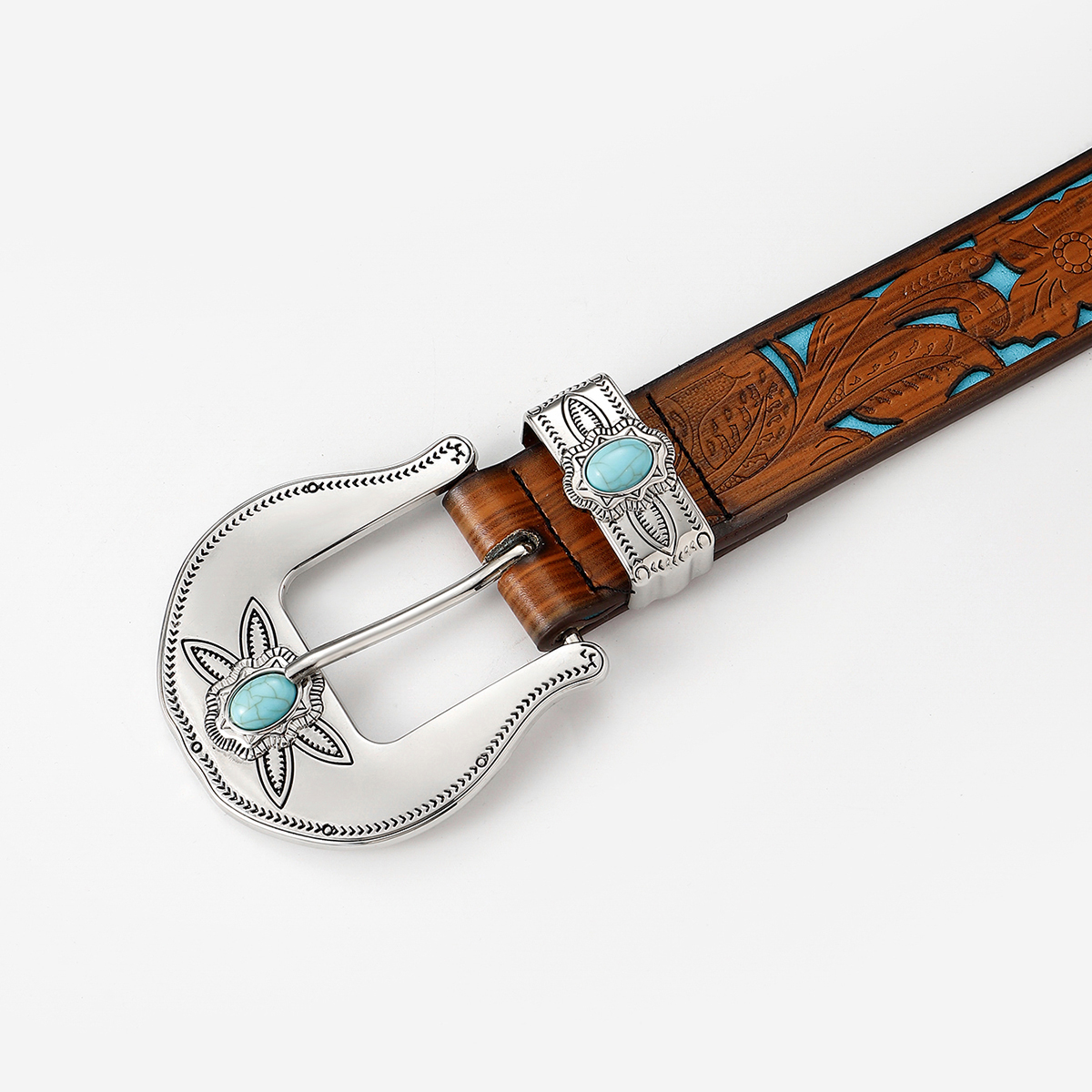 Retro Ethnic Style Geometric Pu Leather Inlay Turquoise Beads Unisex Leather Belts display picture 15
