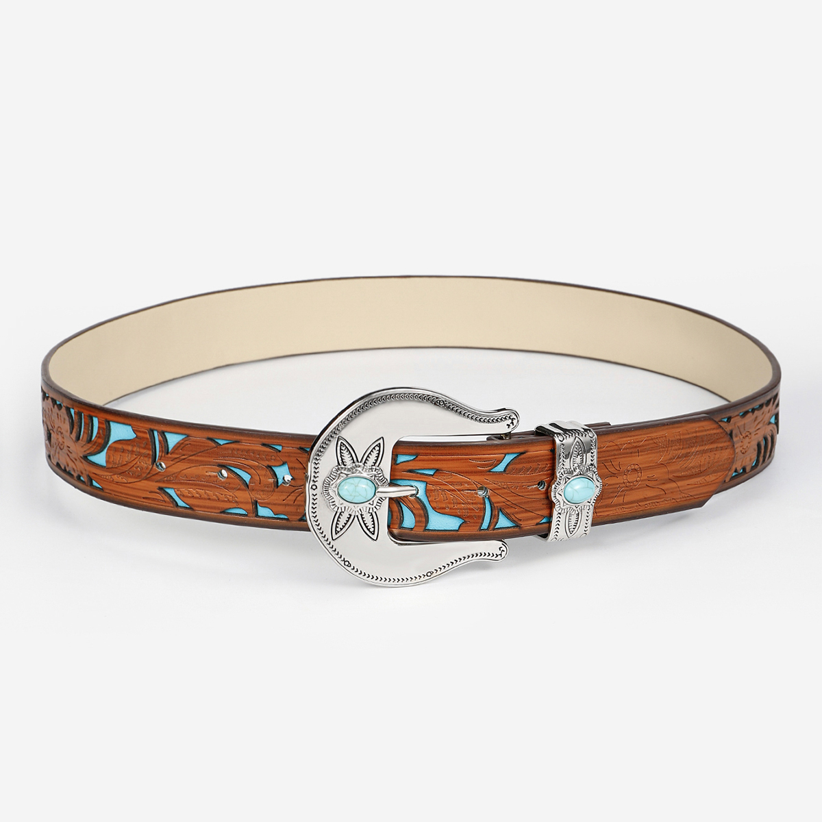 Retro Ethnic Style Geometric Pu Leather Inlay Turquoise Beads Unisex Leather Belts display picture 16