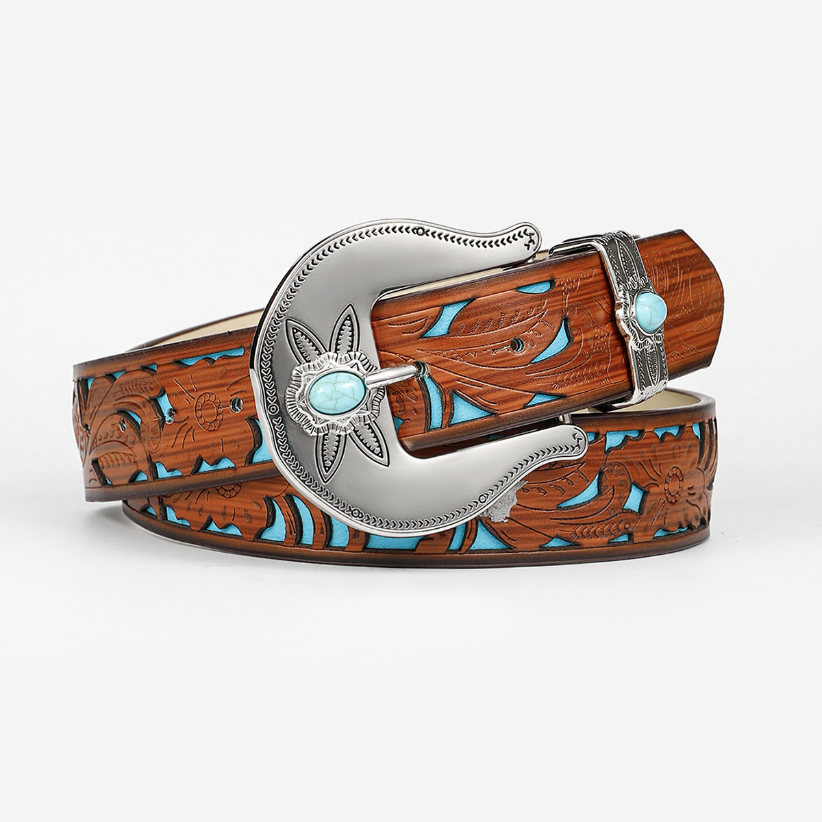 Retro Ethnic Style Geometric Pu Leather Inlay Turquoise Beads Unisex Leather Belts display picture 17