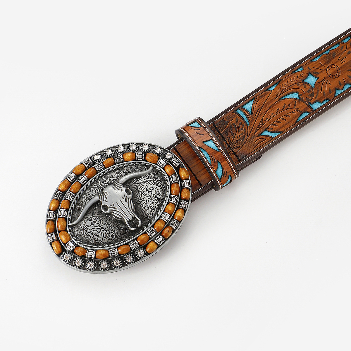 Retro Ethnic Style Geometric Pu Leather Inlay Turquoise Beads Unisex Leather Belts display picture 23