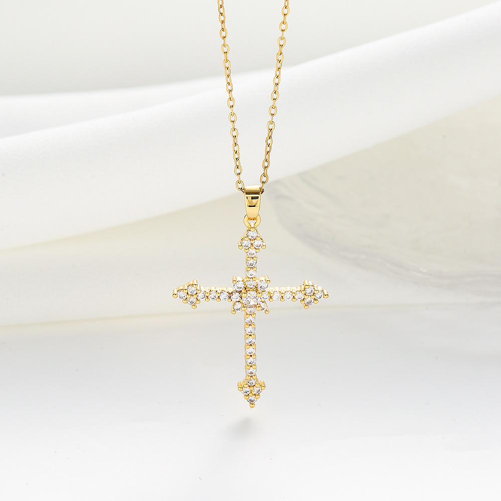 Titanium Steel 18K Gold Plated Simple Style Classic Style Plating Inlay Cross Zircon Pendant Necklace display picture 2