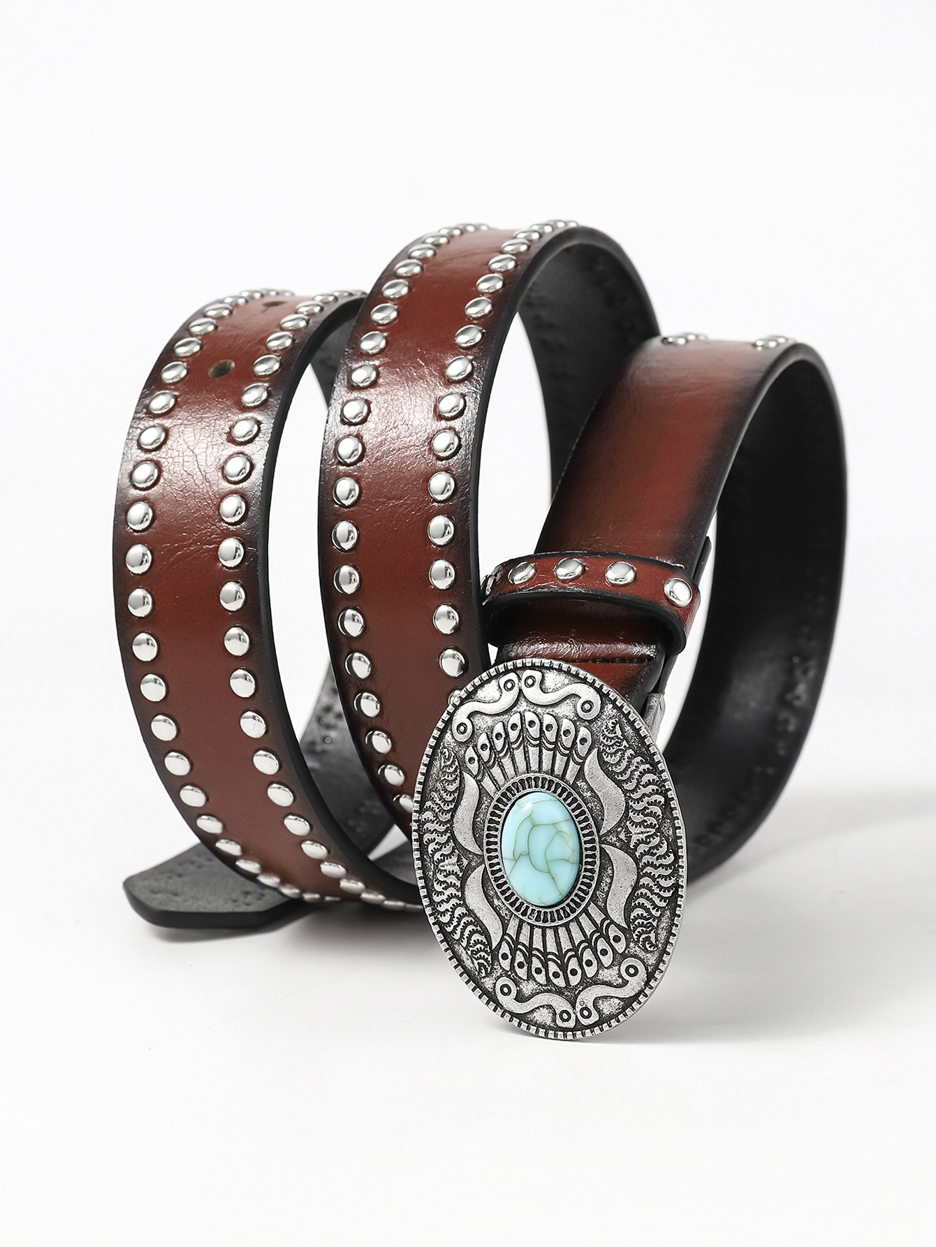 Retro Geometric Pu Leather Inlay Turquoise Unisex Leather Belts display picture 11