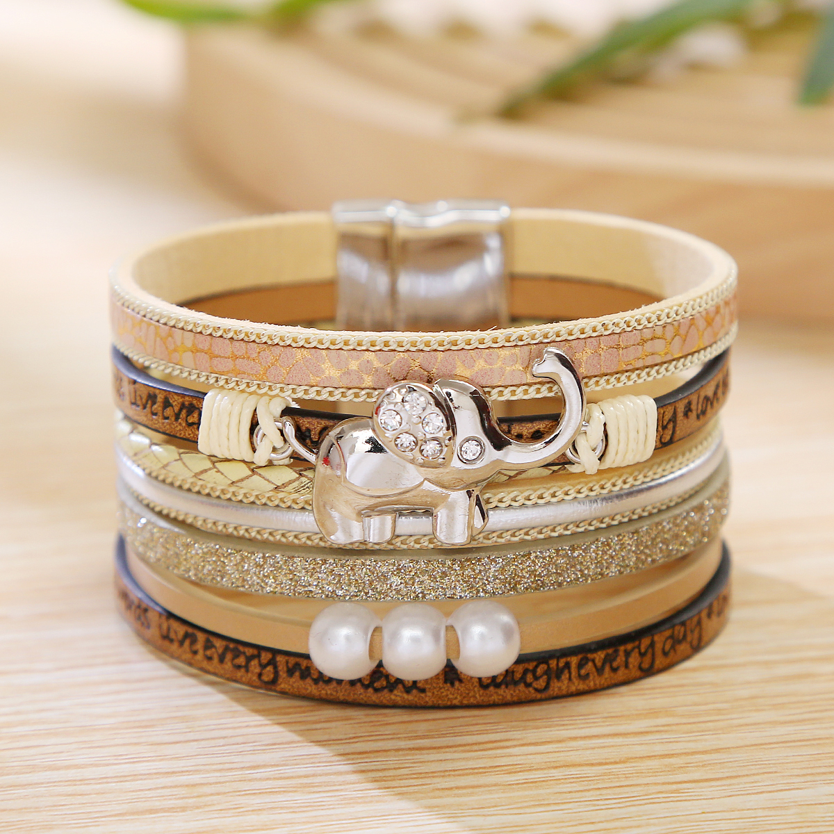 Bohemian Angel Life Tree Elephant Stainless Steel Pu Leather Alloy Layered Women's Bracelets display picture 7