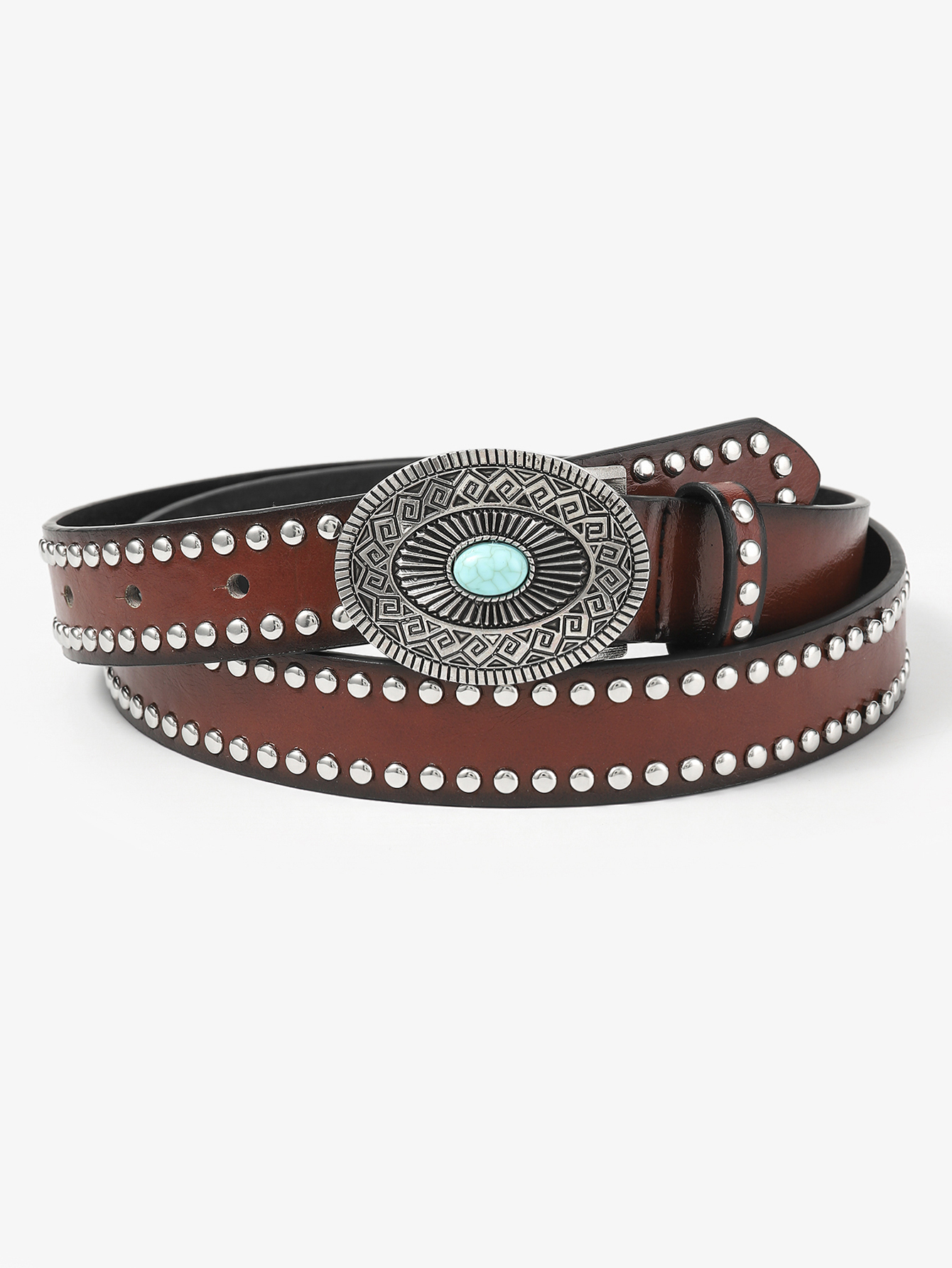 Retro Geometric Pu Leather Inlay Turquoise Unisex Leather Belts display picture 2