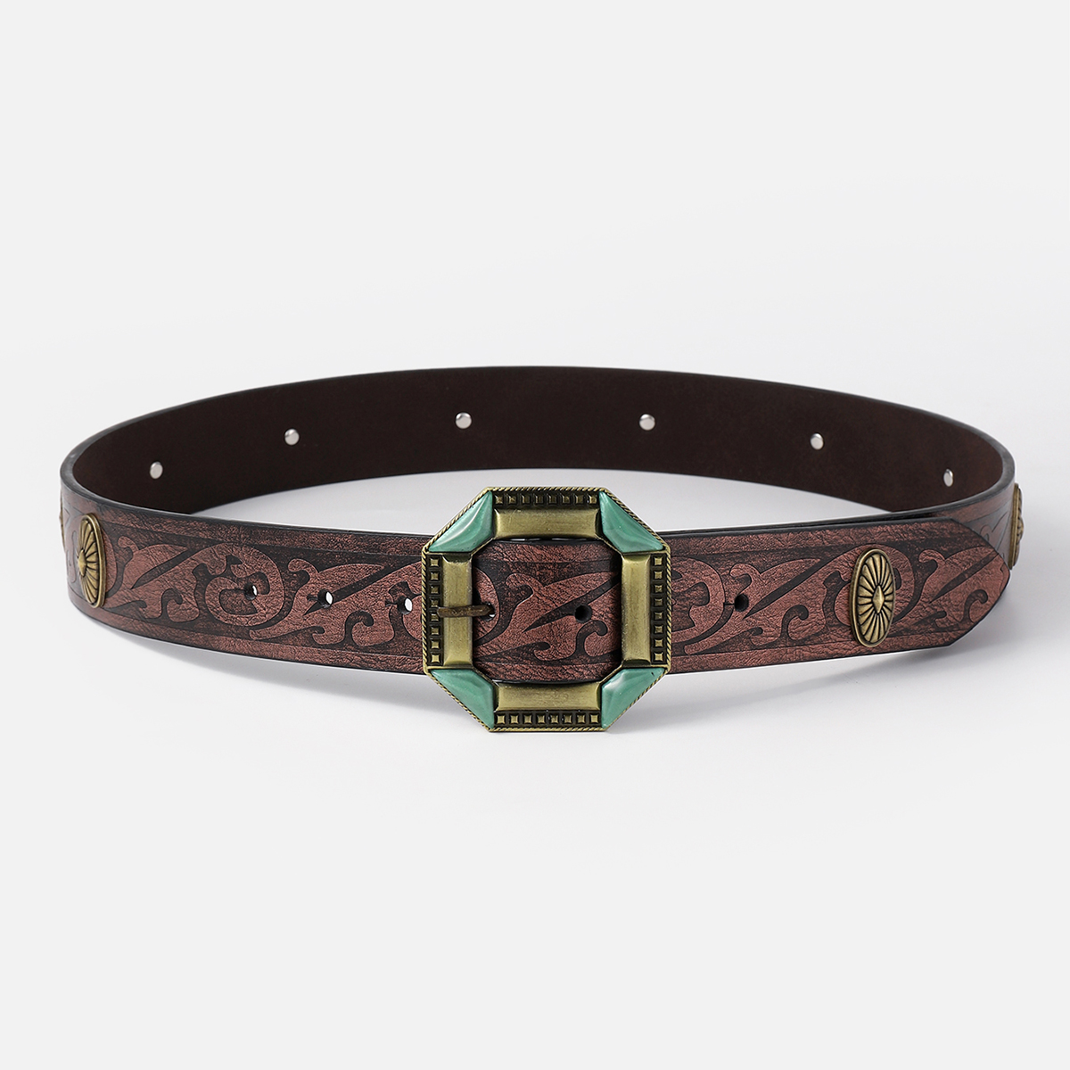 Retro Ethnic Style Geometric Pu Leather Inlay Turquoise Unisex Leather Belts display picture 2
