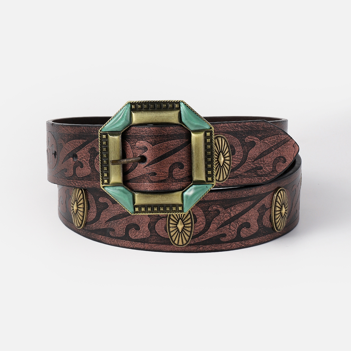 Retro Ethnic Style Geometric Pu Leather Inlay Turquoise Unisex Leather Belts display picture 3
