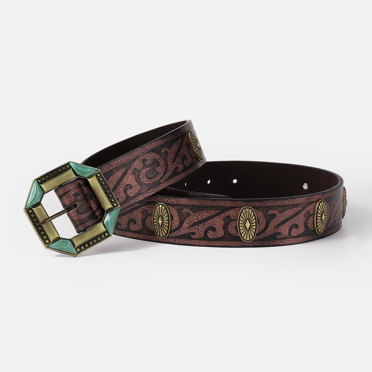 Retro Ethnic Style Geometric Pu Leather Inlay Turquoise Unisex Leather Belts display picture 1