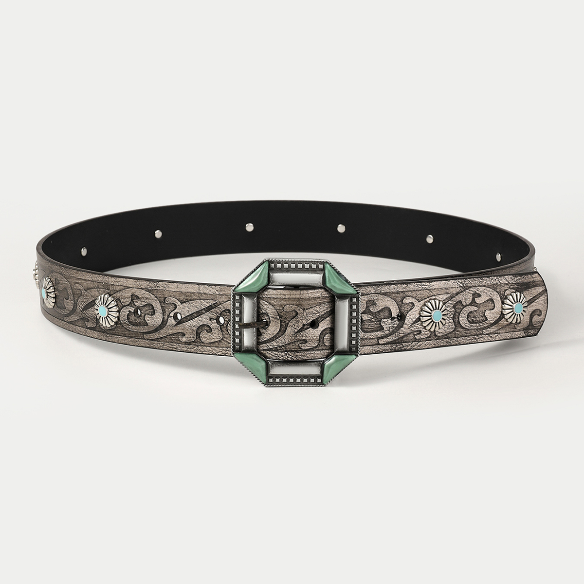 Retro Ethnic Style Geometric Pu Leather Inlay Turquoise Unisex Leather Belts display picture 6