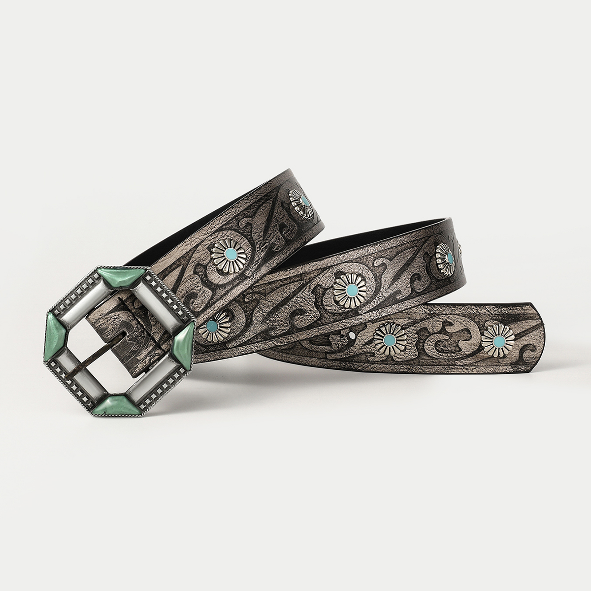 Retro Ethnic Style Geometric Pu Leather Inlay Turquoise Unisex Leather Belts display picture 5