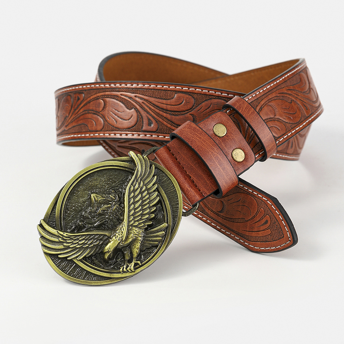 Retro Cowboy-stil Adler Stiefel Pu-leder Überzug Metallknopf Unisex Leder Gürtel display picture 3