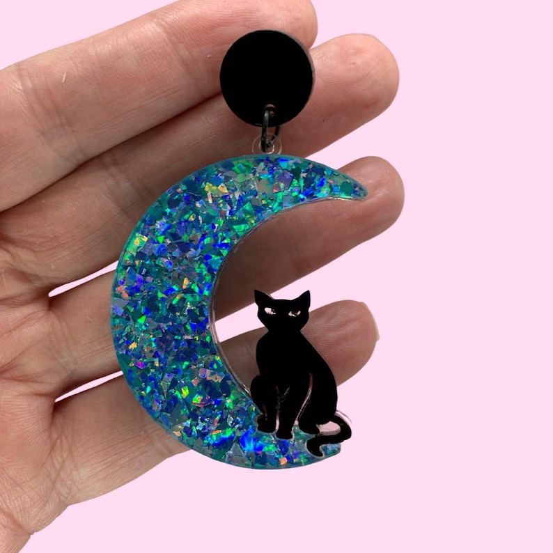 1 Pair Retro Novelty Artistic Animal Moon Cat Arylic Drop Earrings display picture 4