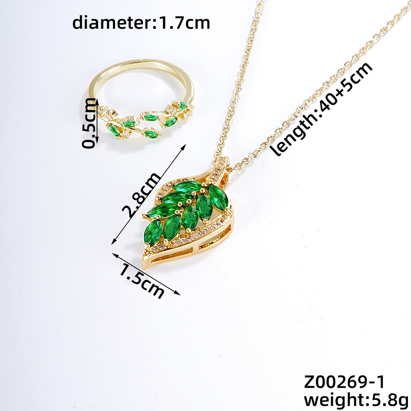 Copper Gold Plated Casual Simple Style Inlay Leaves Zircon Jewelry Set display picture 1