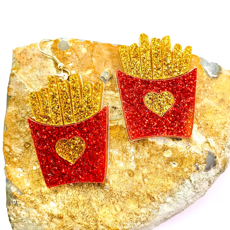 1 Pair Casual Funny French Fries Arylic Drop Earrings display picture 3