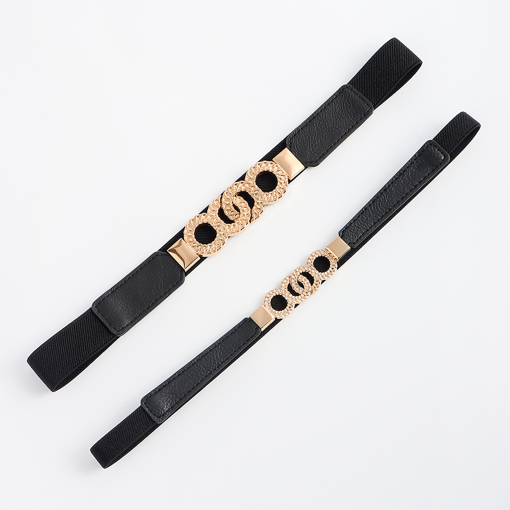 Elegant Geometric Pu Leather Alloy Elastic Band Metal Button Women's Woven Belts display picture 12