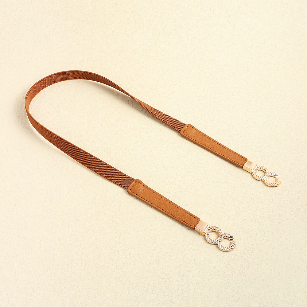 Elegant Geometric Pu Leather Alloy Elastic Band Metal Button Women's Woven Belts display picture 14