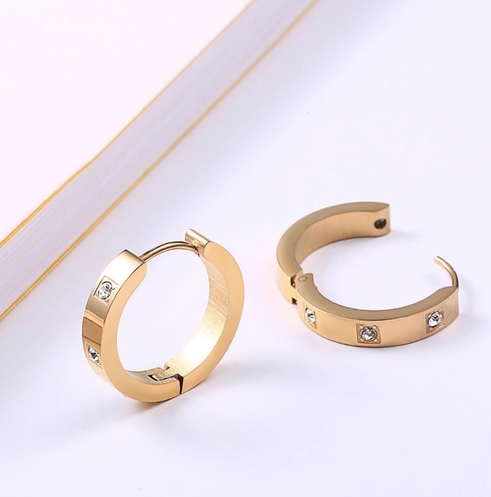 1 Pair Simple Style Geometric Inlay Titanium Steel Zircon 18K Gold Plated Earrings Ear Studs display picture 1