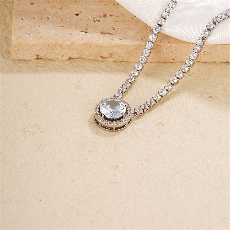 Simple Style Shiny Round Copper Plating Inlay Zircon Silver Plated Rings Necklace display picture 5