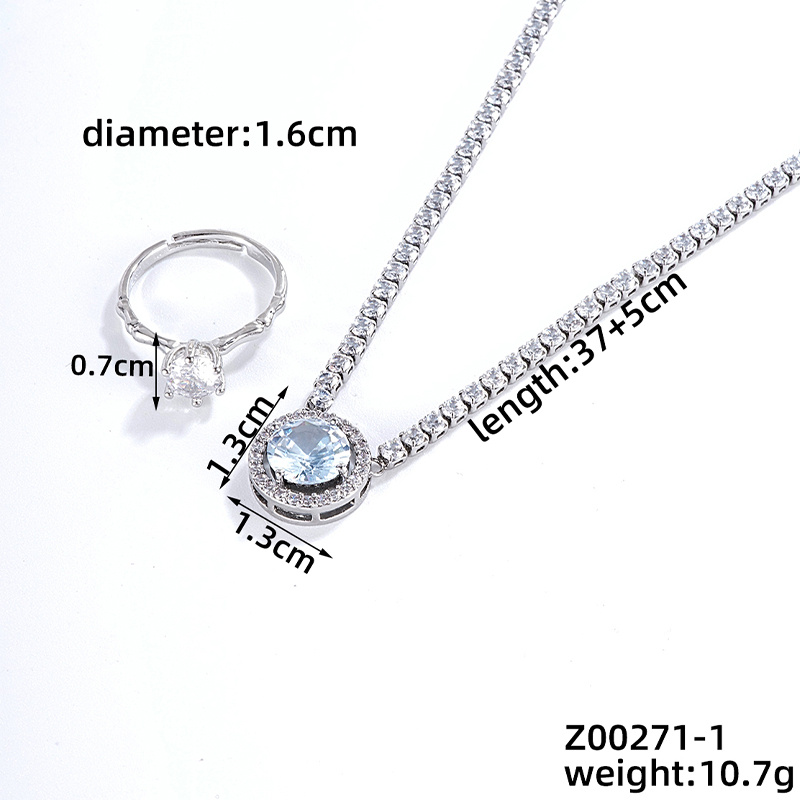 Simple Style Shiny Round Copper Plating Inlay Zircon Silver Plated Rings Necklace display picture 1