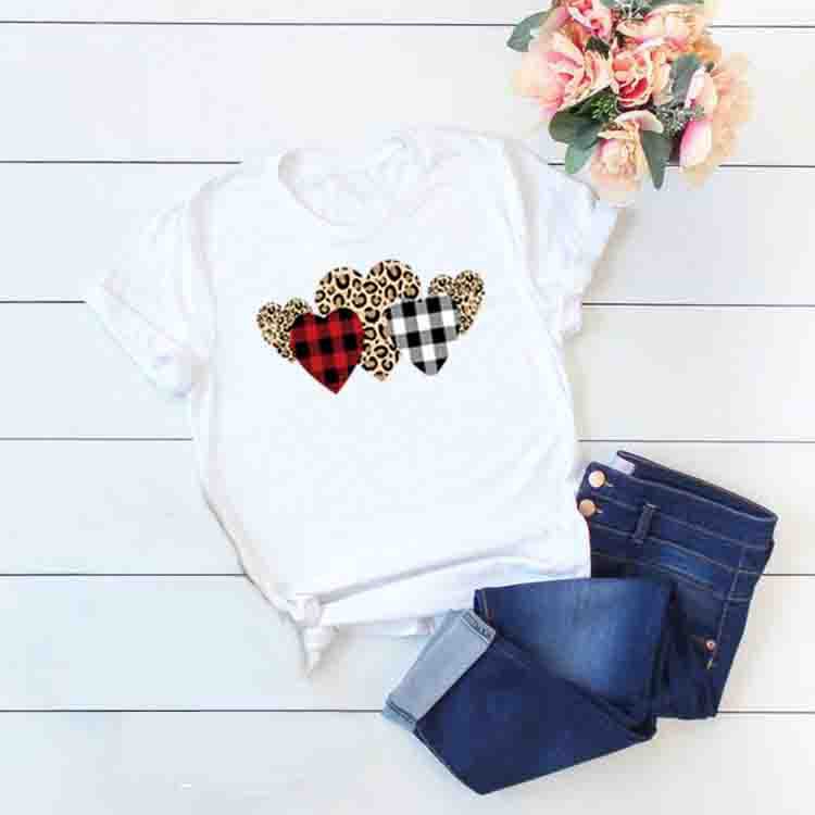Casual Basic Heart Shape Cotton Polyester Printing T-shirt display picture 2