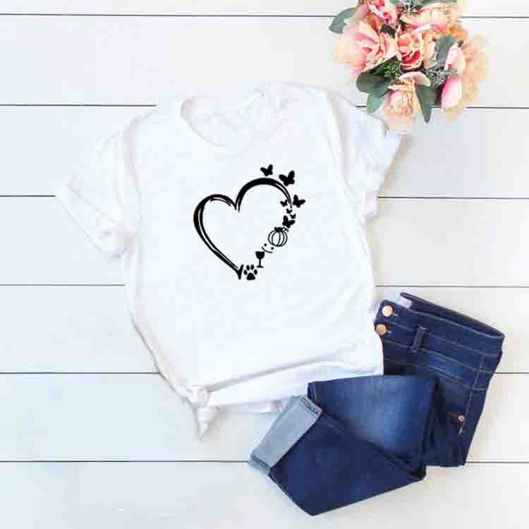 Casual Basic Heart Shape Cotton Polyester Printing T-shirt display picture 3