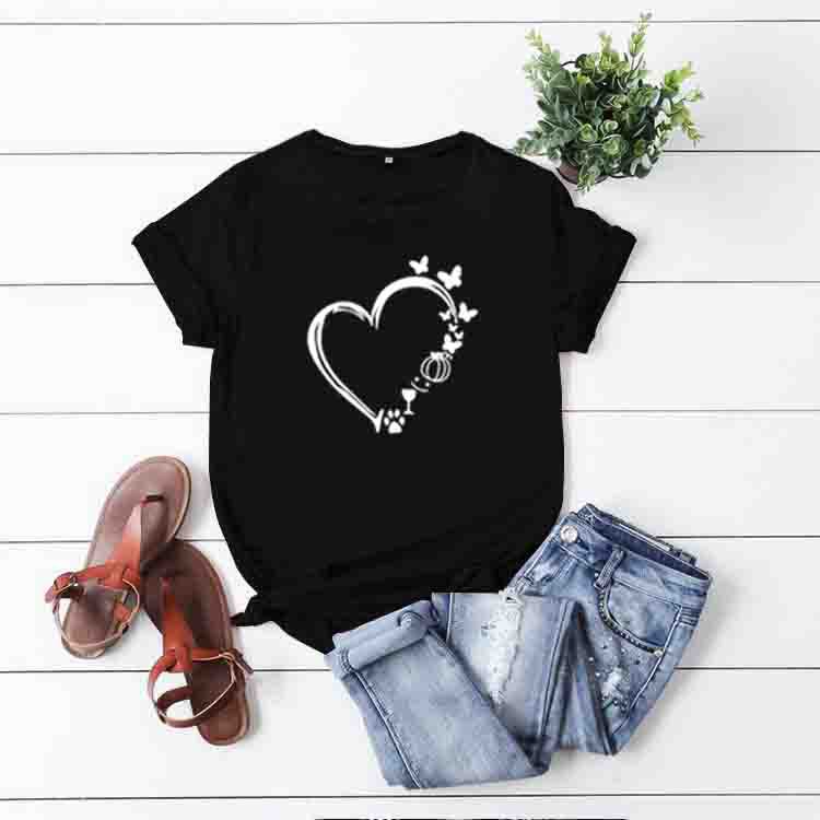 Casual Basic Heart Shape Cotton Polyester Printing T-shirt display picture 4