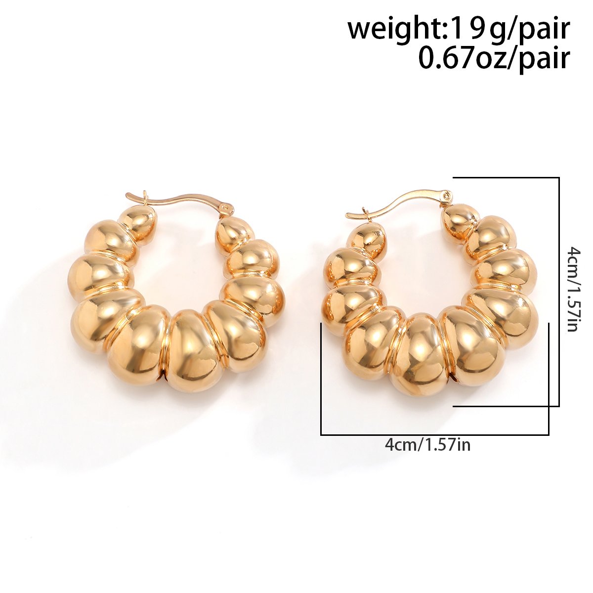 1 Pair Retro French Style Simple Style Round Irregular Three-dimensional Thick Ccb Earrings display picture 1