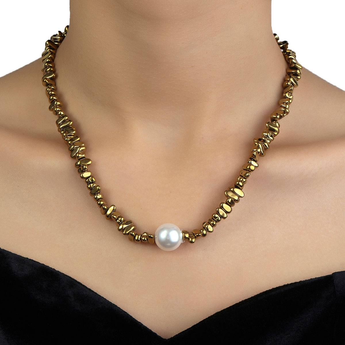 Großhandel Schmuck Einfacher Stil Perle 201 Edelstahl Kunststoff Perlen Irregulär Perlen Überzug Halskette Mit Anhänger display picture 3