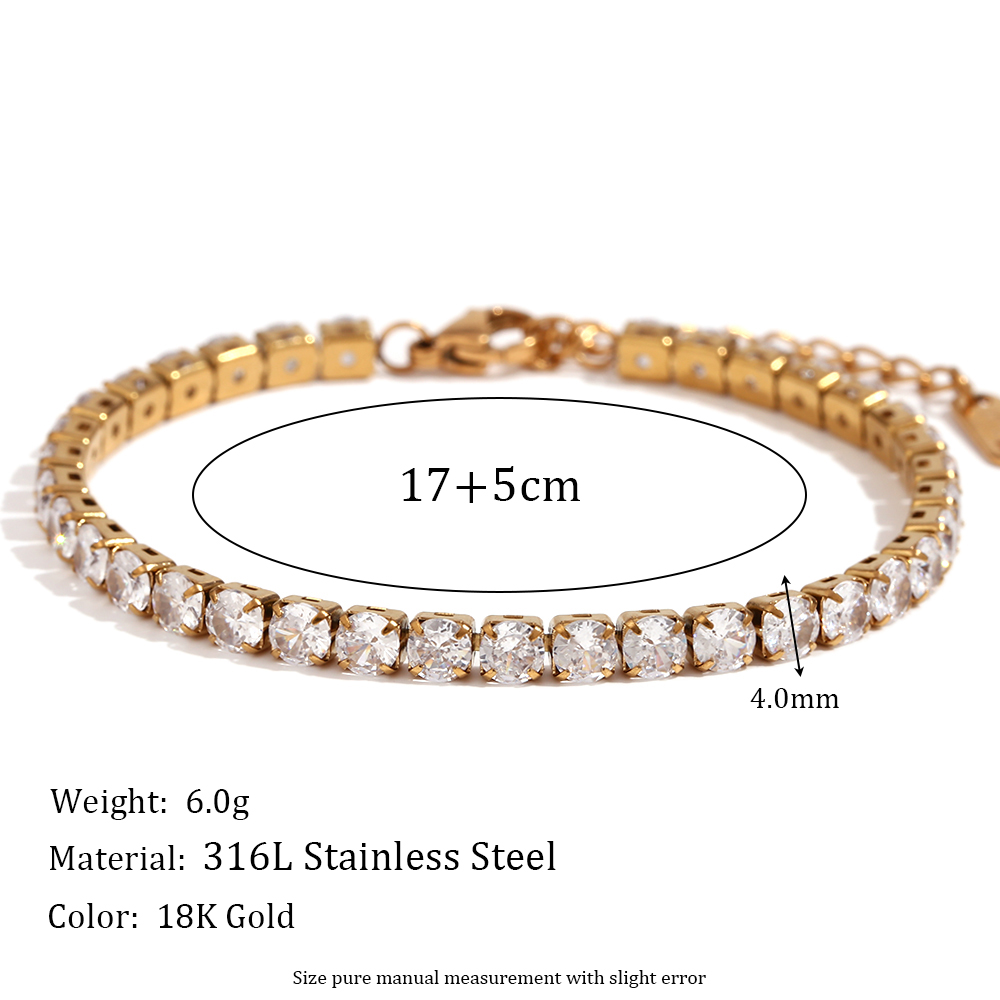 Basic Simple Style Classic Style Solid Color Stainless Steel Plating Inlay Rhinestones 18k Gold Plated Tennis Bracelet display picture 2