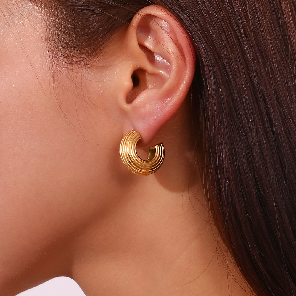 1 Pair Vintage Style Simple Style Classic Style C Shape Plating Stainless Steel 18k Gold Plated Ear Studs display picture 3