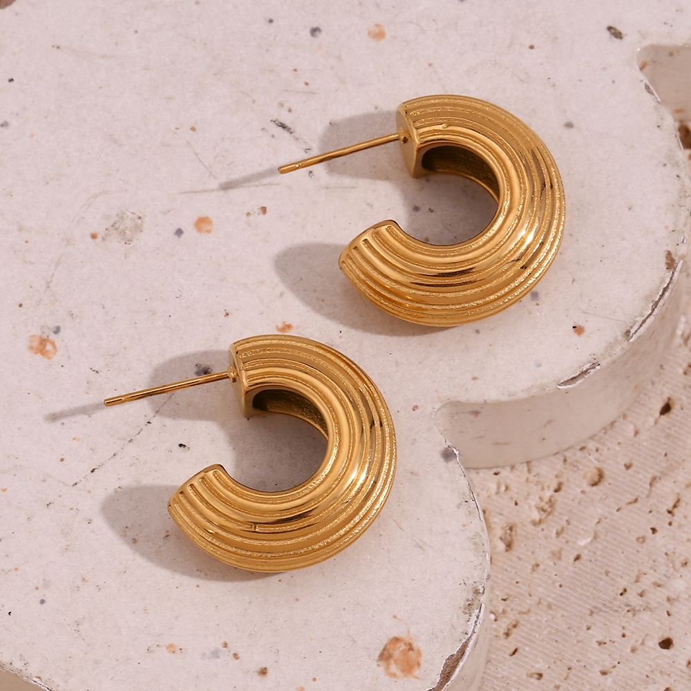 1 Pair Vintage Style Simple Style Classic Style C Shape Plating Stainless Steel 18k Gold Plated Ear Studs display picture 4