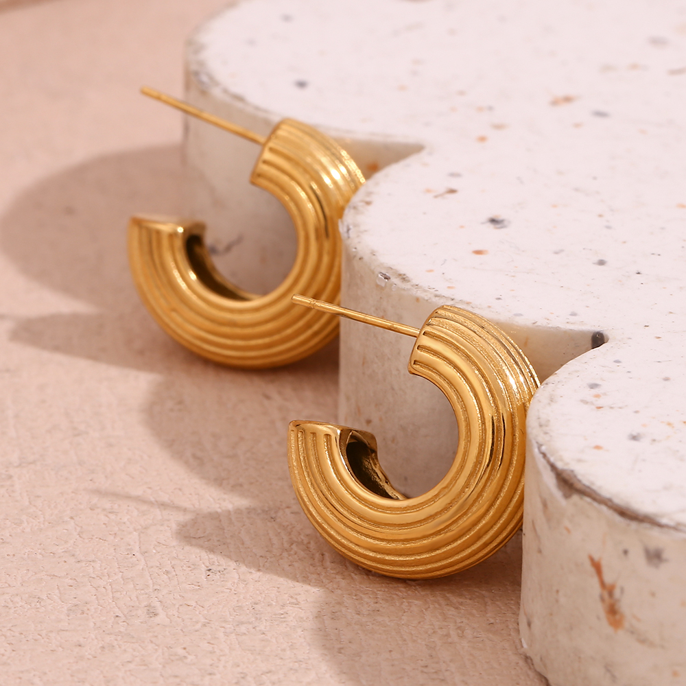 1 Pair Vintage Style Simple Style Classic Style C Shape Plating Stainless Steel 18k Gold Plated Ear Studs display picture 10