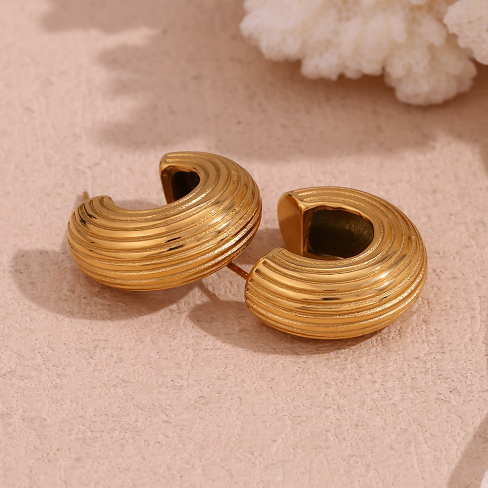 1 Pair Vintage Style Simple Style Classic Style C Shape Plating Stainless Steel 18k Gold Plated Ear Studs display picture 11