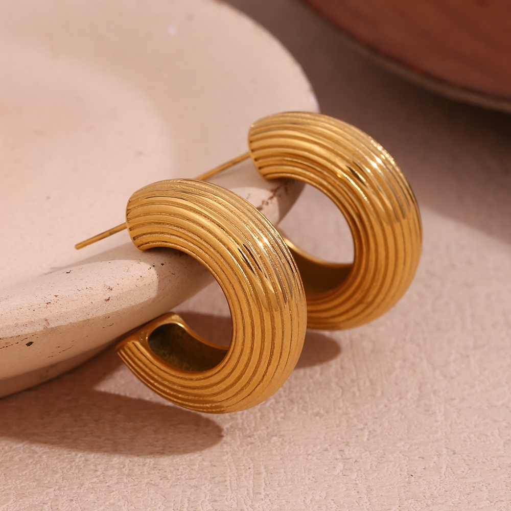 1 Pair Vintage Style Simple Style Classic Style Stripe Plating Stainless Steel 18k Gold Plated Ear Studs display picture 1