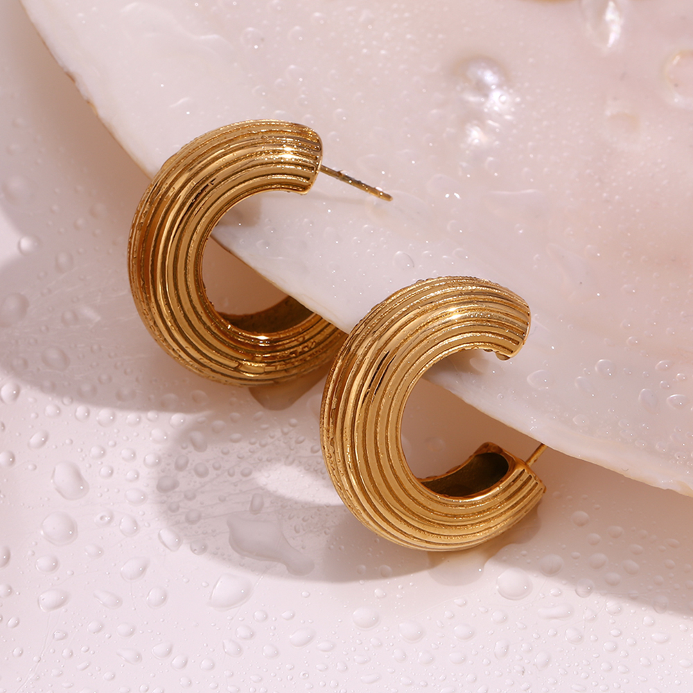 1 Pair Vintage Style Simple Style Classic Style Stripe Plating Stainless Steel 18k Gold Plated Ear Studs display picture 6