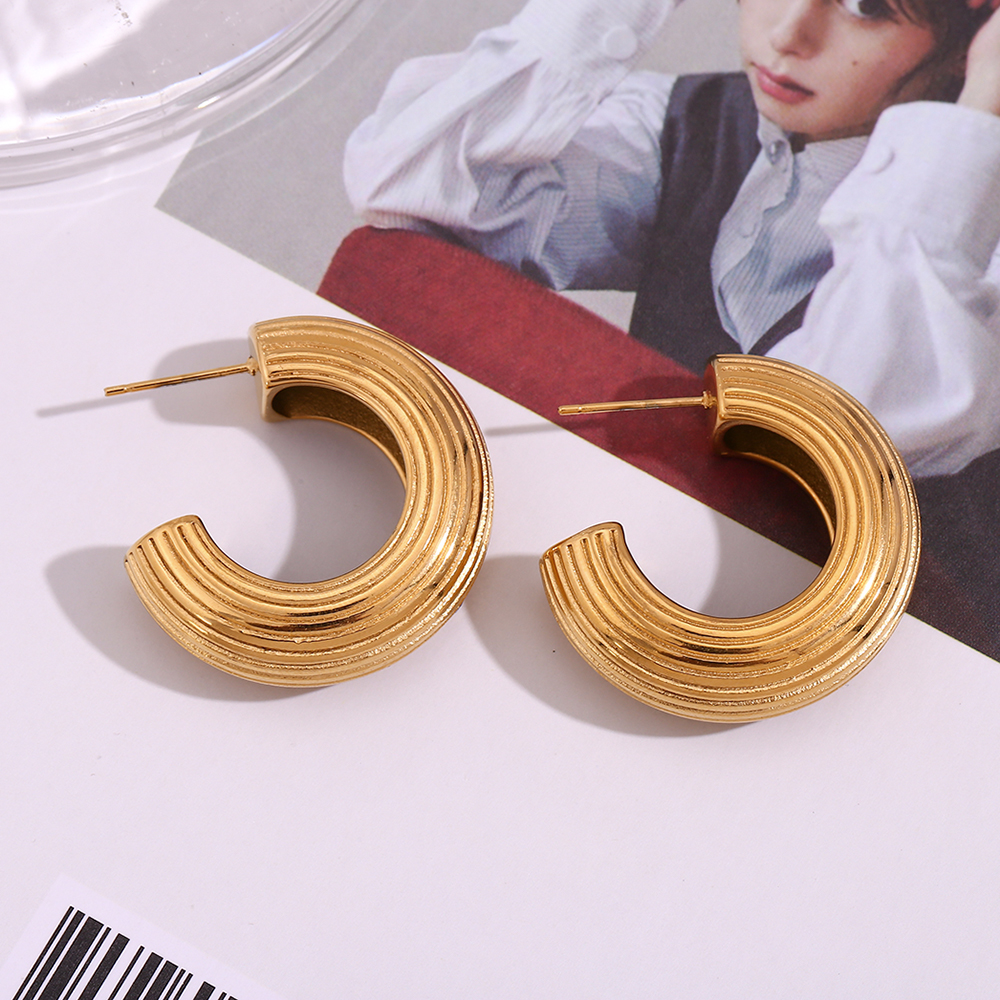 1 Pair Vintage Style Simple Style Classic Style Stripe Plating Stainless Steel 18k Gold Plated Ear Studs display picture 8