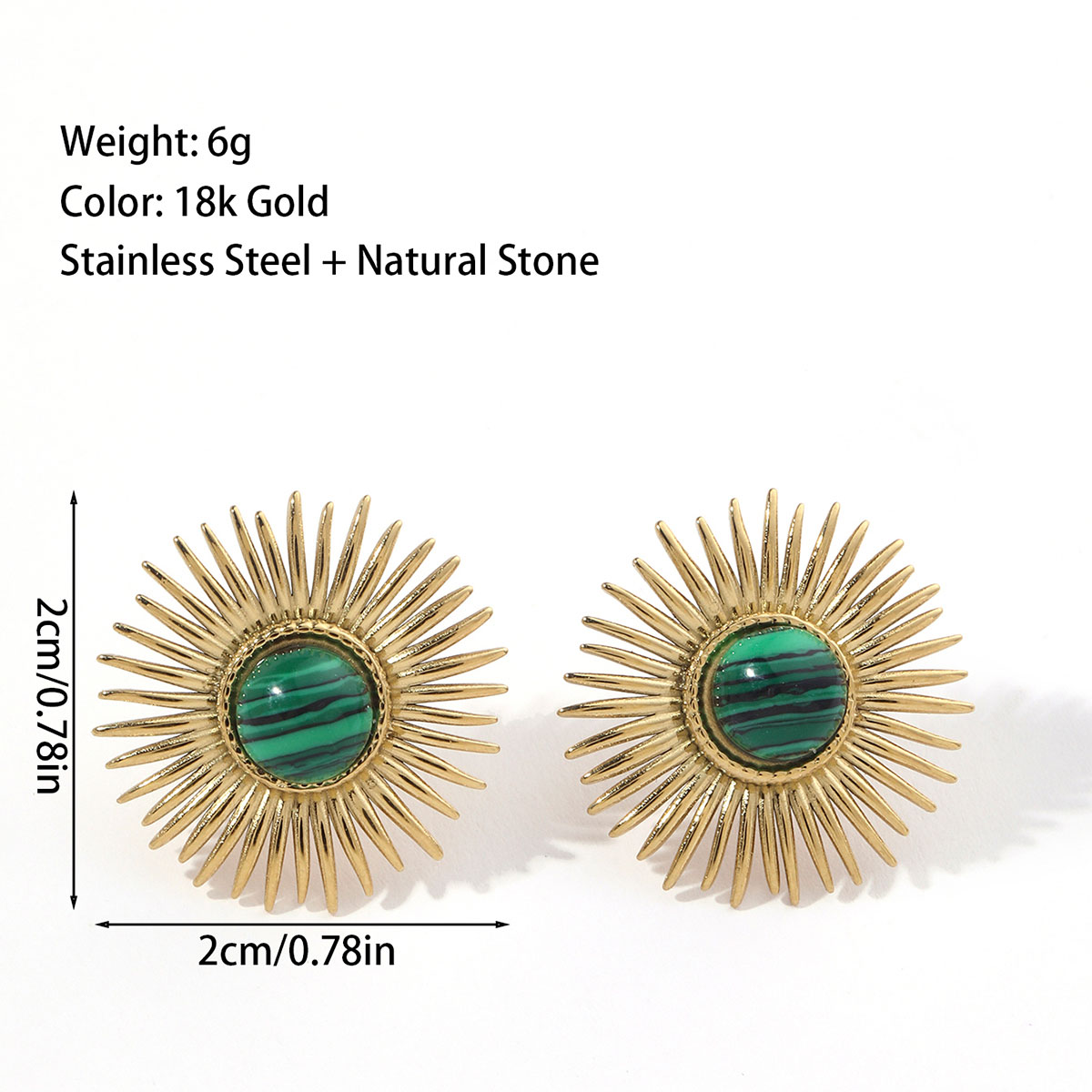 1 Pair Roman Style Sun Plating Inlay Titanium Steel Natural Stone 18k Gold Plated Ear Studs display picture 4