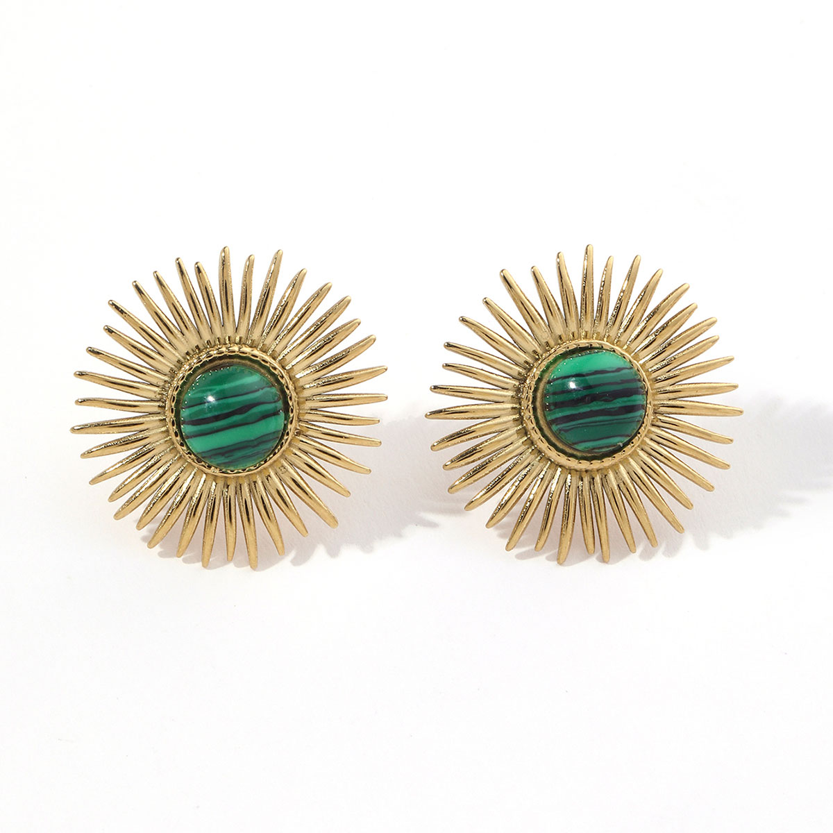 1 Paire Style Romain Soleil Placage Incruster Acier Au Titane Pierre Naturelle Plaqué Or 18k Boucles D'oreilles display picture 5