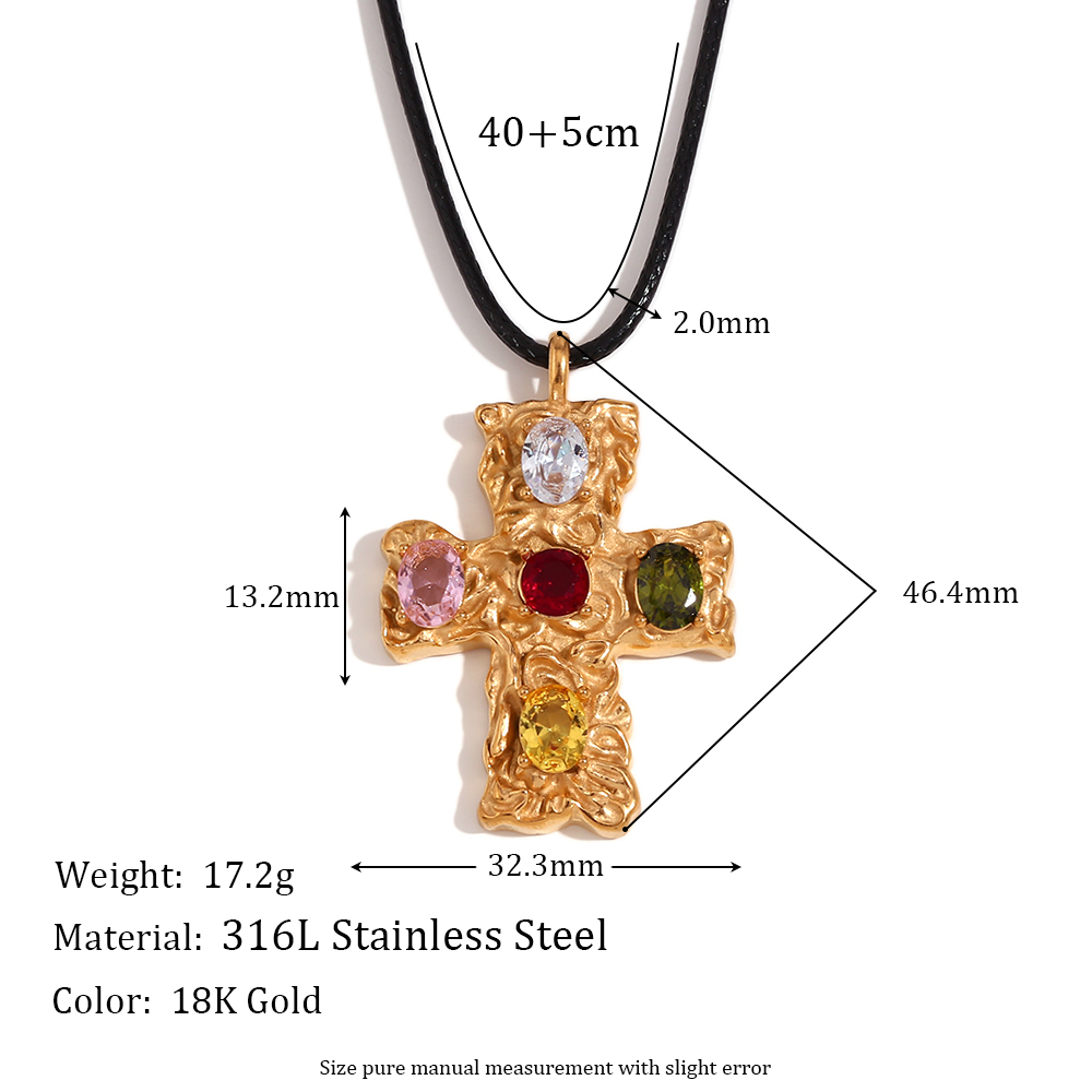 Vintage Style Classic Style Cross Stainless Steel Plating Inlay Artificial Gemstones 18k Gold Plated Pendant Necklace display picture 2