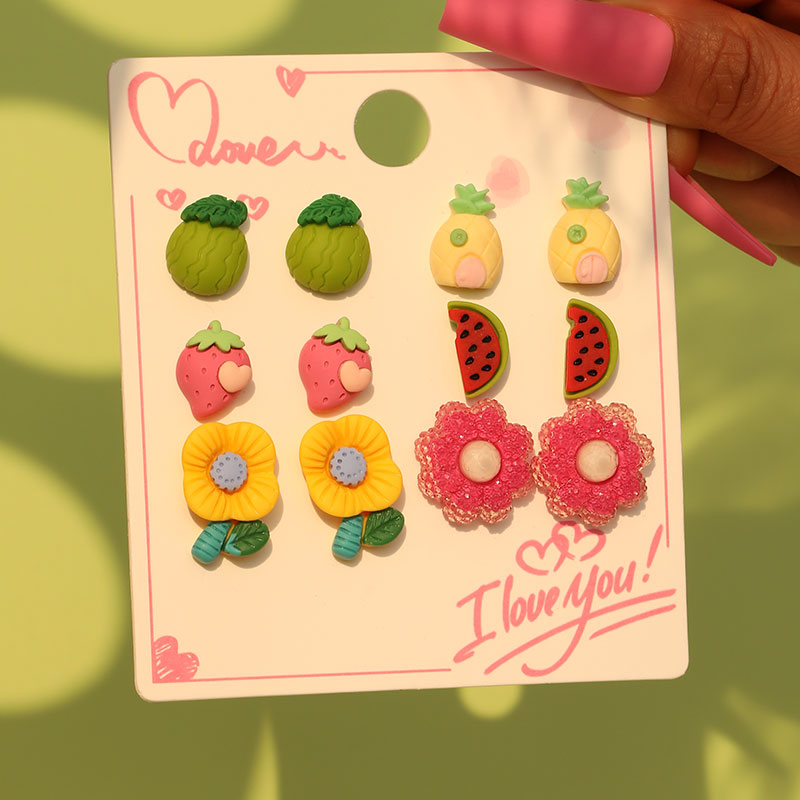 1 Set Cute Sweet Flower Watermelon Arylic Resin Ear Studs display picture 2