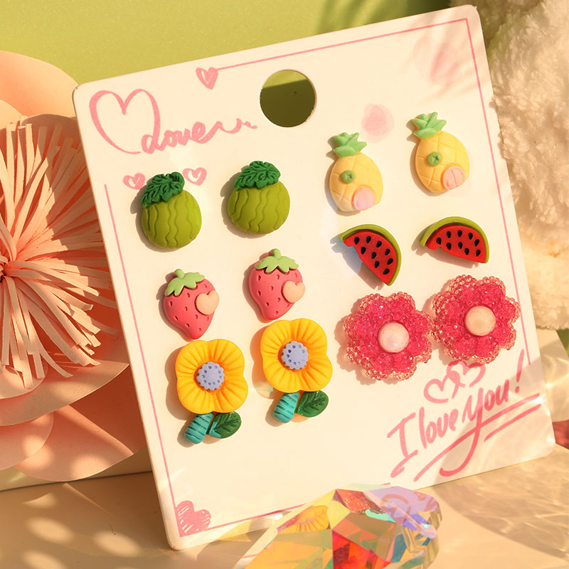 1 Set Cute Sweet Flower Watermelon Arylic Resin Ear Studs display picture 6