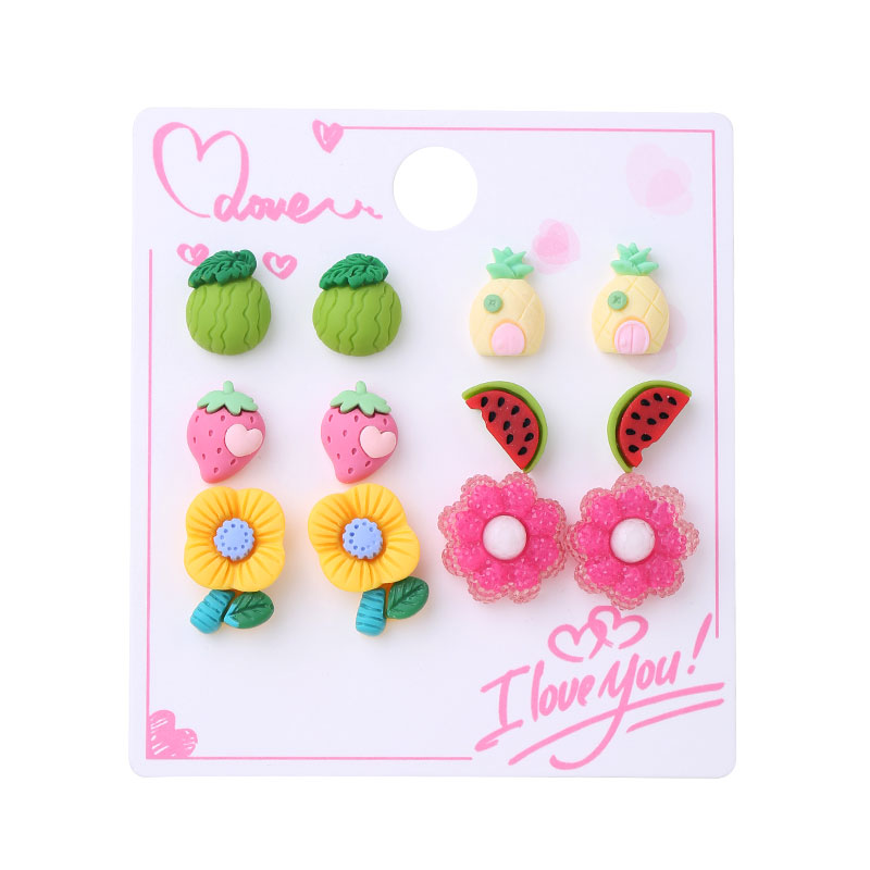 1 Set Cute Sweet Flower Watermelon Arylic Resin Ear Studs display picture 7