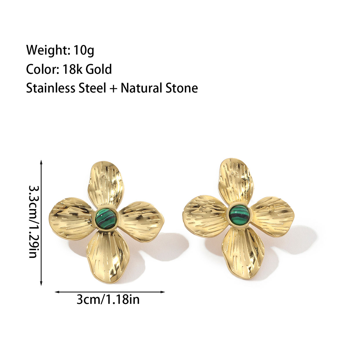 1 Pair Ig Style Flower Plating Inlay Titanium Steel Natural Stone 18k Gold Plated Ear Studs display picture 4