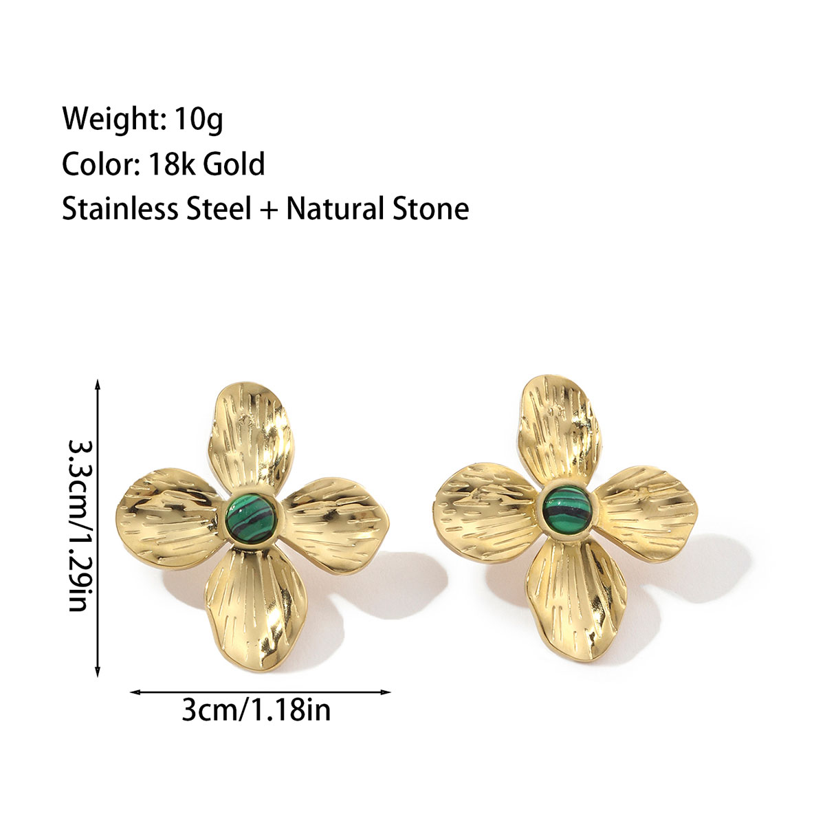 1 Paire Style Ig Fleur Placage Incruster Acier Au Titane Pierre Naturelle Plaqué Or 18k Boucles D'oreilles display picture 4