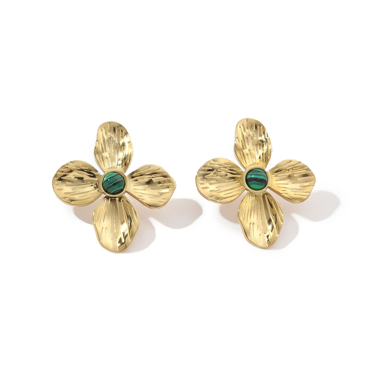 1 Pair Ig Style Flower Plating Inlay Titanium Steel Natural Stone 18k Gold Plated Ear Studs display picture 5