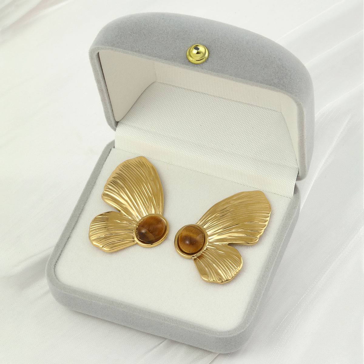 1 Paar Einfacher Stil Schmetterling Überzug Titan Stahl Naturstein 18 Karat Vergoldet Ohrstecker display picture 6