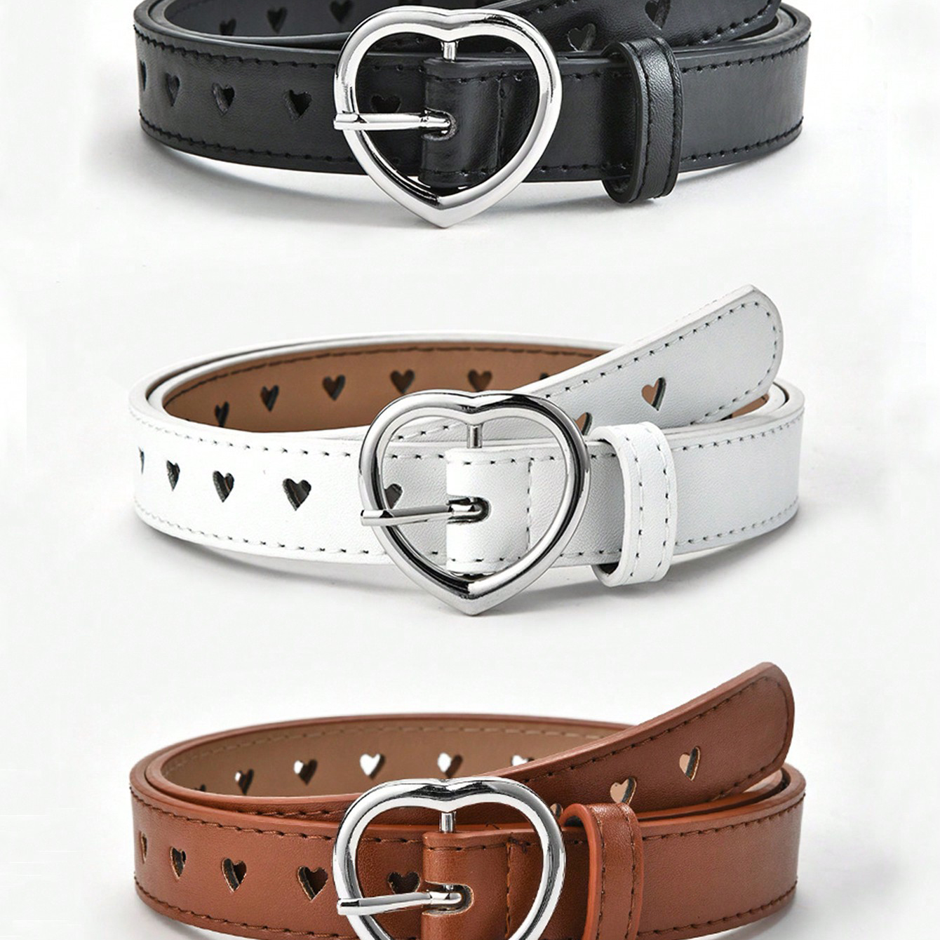 Simple Style Heart Shape Pu Leather Synthetic Resin Buckle Women's Leather Belts display picture 1