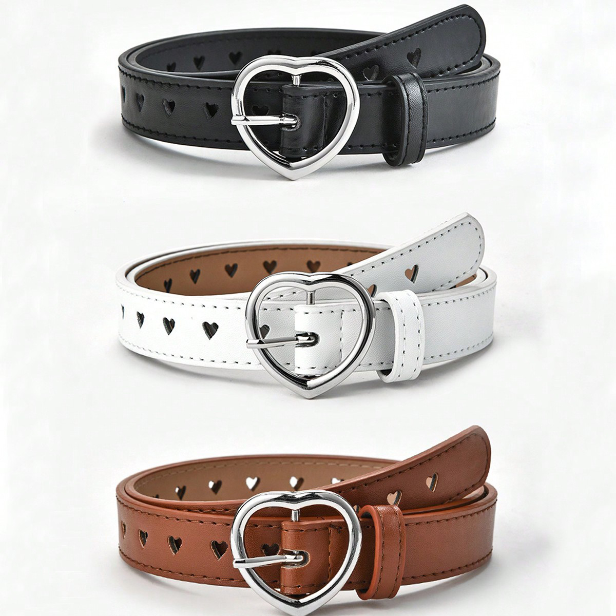 Simple Style Heart Shape Pu Leather Synthetic Resin Buckle Women's Leather Belts display picture 2